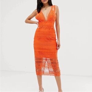 NEW with tags ASOS Vibrant Orange Crochet/Lace Midi Dress